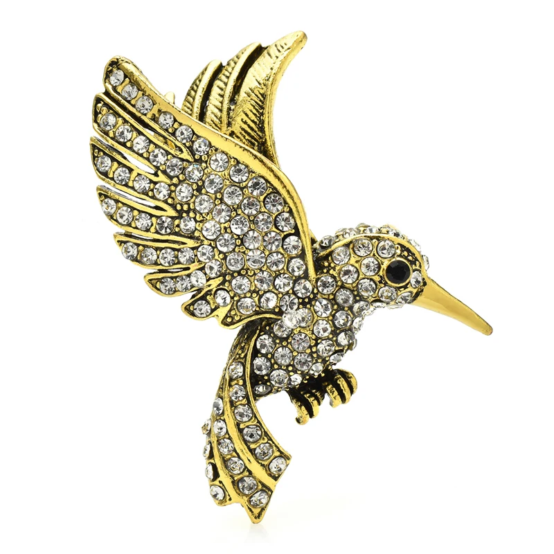 

Wuli&baby Vintage Flying Hummingbird Brooches For Women Unisex 2-color Rhinestone Cute Fast Animal Party Office Brooch Pins Gift