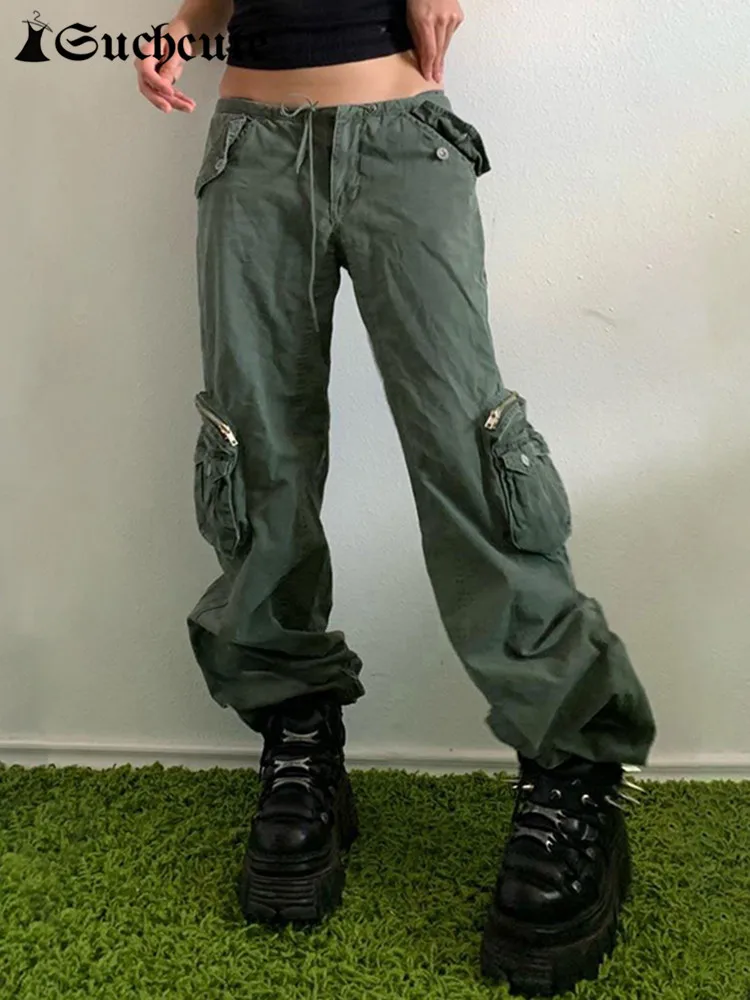 SUCHCUTE Streetwear Solid Cargo Women Jeans Vintage Low Waist Green Denim Trousers Harajuku Baggy Pocket Up Straight Pant 2000s
SUCHCUTE Streetwear Solid Cargo Women Jeans Vintage Low Waist Green Denim Trousers Harajuku Baggy Pocket Up Straight Pant 2000s
