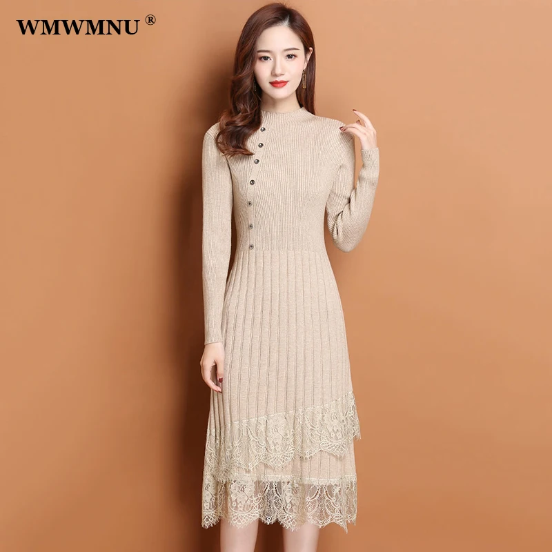 Женское трикотажное платье-свитер средней длины, с длинным рукавом
Женское трикотажное платье-свитер средней длины, с длинным рукавом