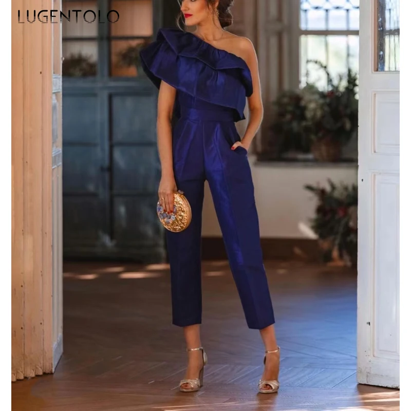 Women Elegant Jumpsuits Sleeveless Off-the-shoulder Ruffled Sexy Royal Blue Ladies Summer Pencil Skinny Temperament Jumpsuit
Women Elegant Jumpsuits Sleeveless Off-the-shoulder Ruffled Sexy Royal Blue Ladies Summer Pencil Skinny Temperament Jumpsuit