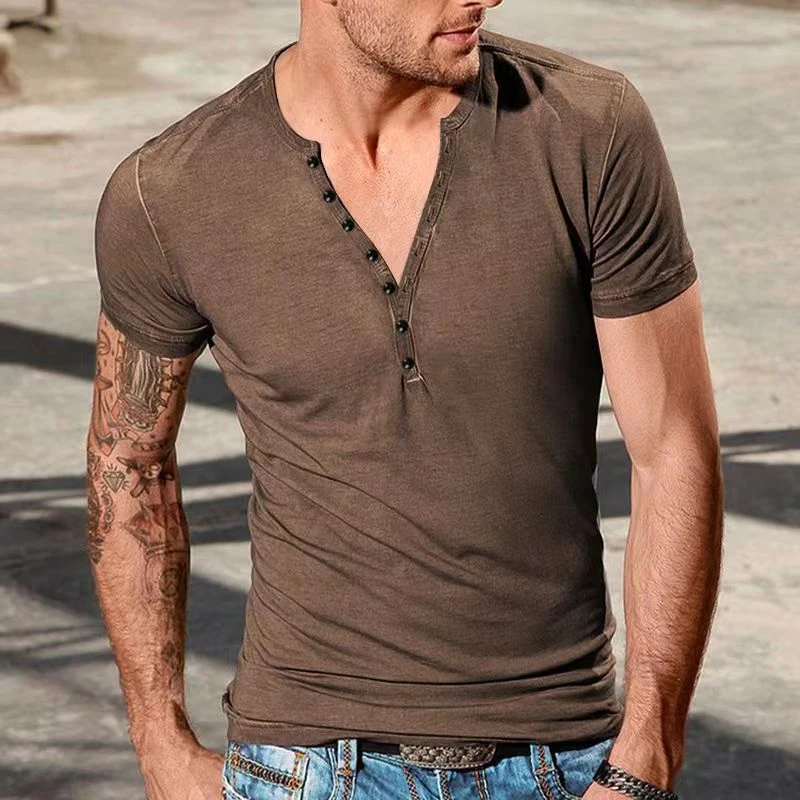 Casual Mens Button-up V-neck Tee Top Streetwear Vintage Slim Solid Pullover Men Shirts Fashion Short Sleeve Summer T Shirt 2023
Casual Mens Button-up V-neck Tee Top Streetwear Vintage Slim Solid Pullover Men Shirts Fashion Short Sleeve Summer T Shirt 2023