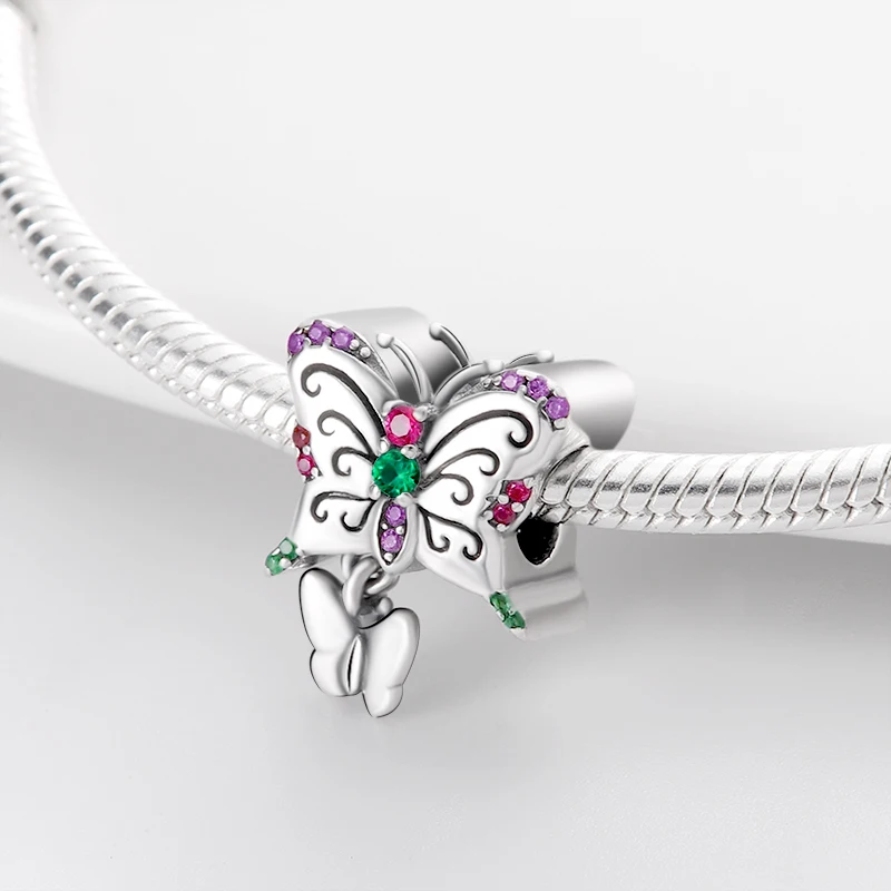 

silver color Zircon Butterfly Charm Bead ​Fit Original Pandora Bracelet women plata de ley silver pendant bead diy jewelr