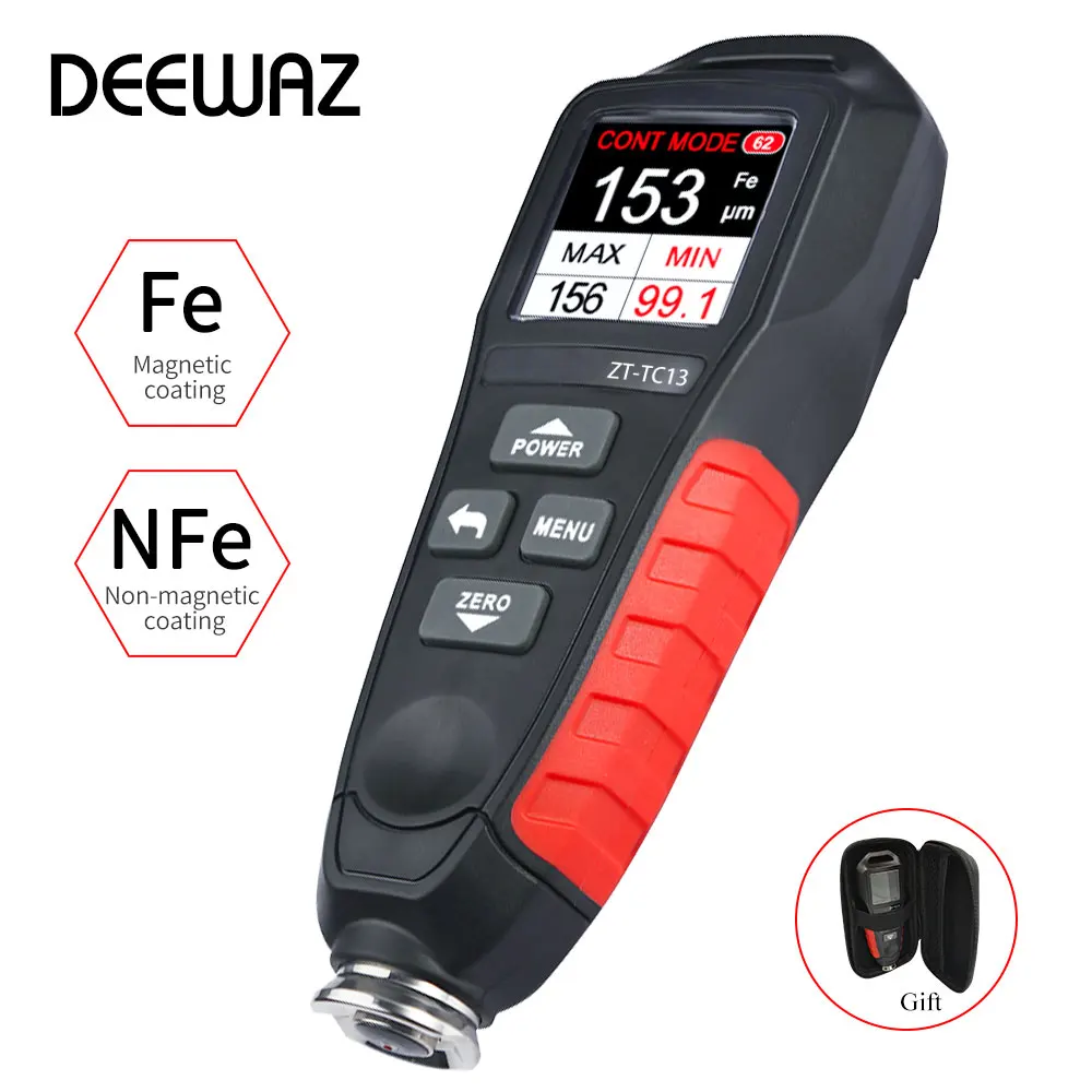 Толщиномер автомобильный DEEWAZ цифровой измеритель толщины покрытия Fe/NFe |