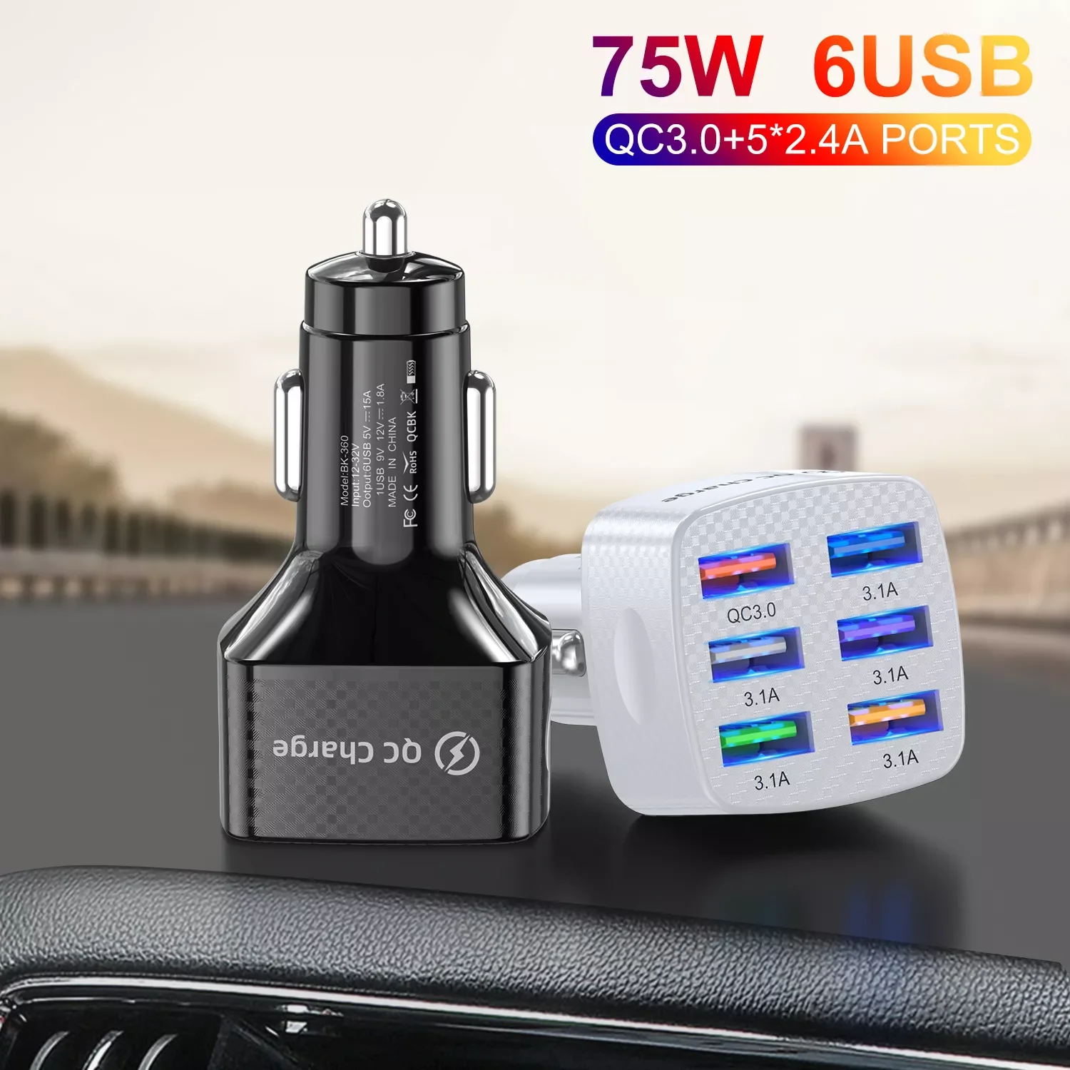 6 Ports 15A 75W USB Car Charger Quick Mini Fast Charging Adapter in Auto for iPhone 12 13 Pro Max Xiaomi Mi 11 Redmi Samsung S22
6 Ports 15A 75W USB Car Charger Quick Mini Fast Charging Adapter in Auto for iPhone 12 13 Pro Max Xiaomi Mi 11 Redmi Samsung S22