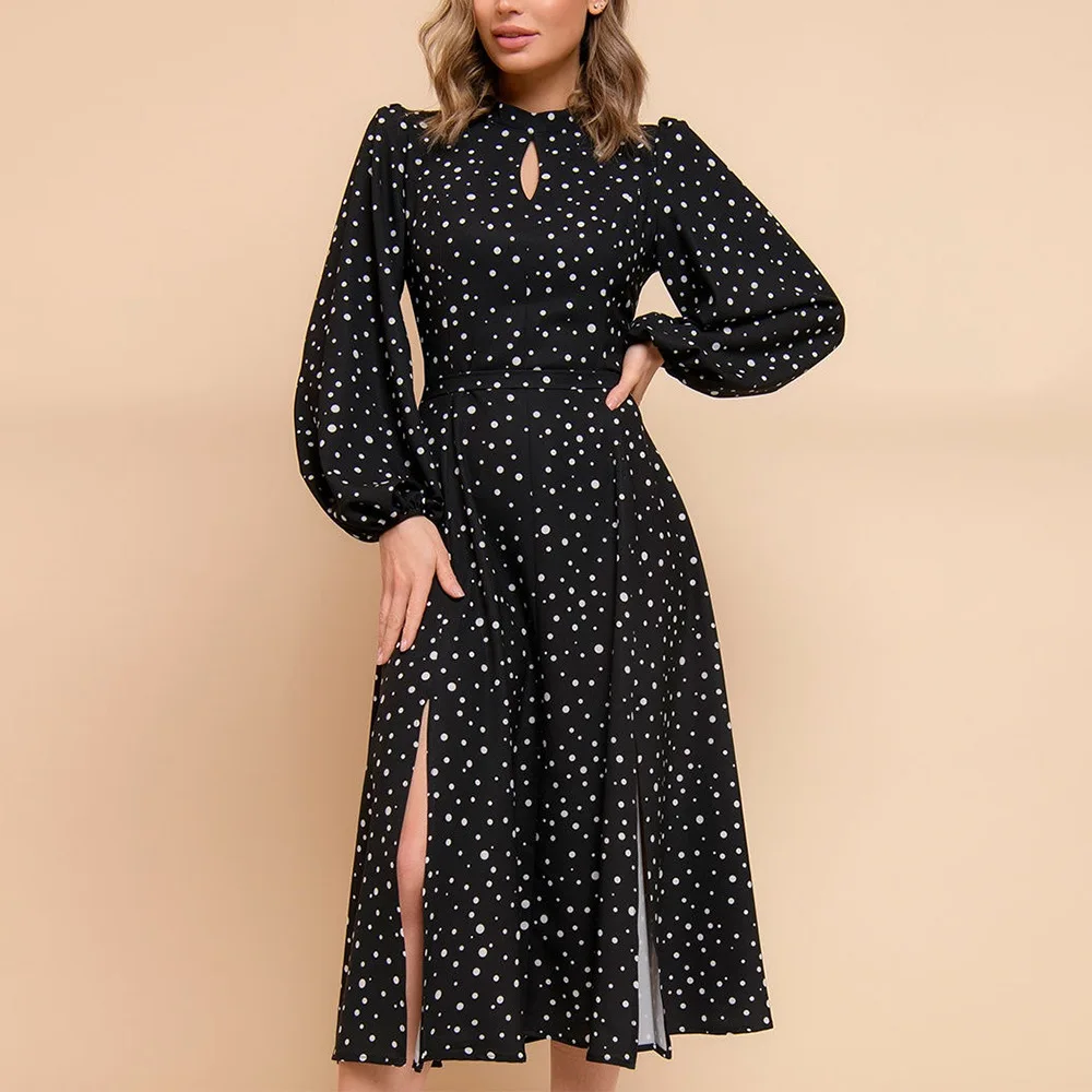 2022 New Autumn and winter Polka dot sexy Slit long sleeve black Women Dress
2022 New Autumn and winter Polka dot sexy Slit long sleeve black Women Dress