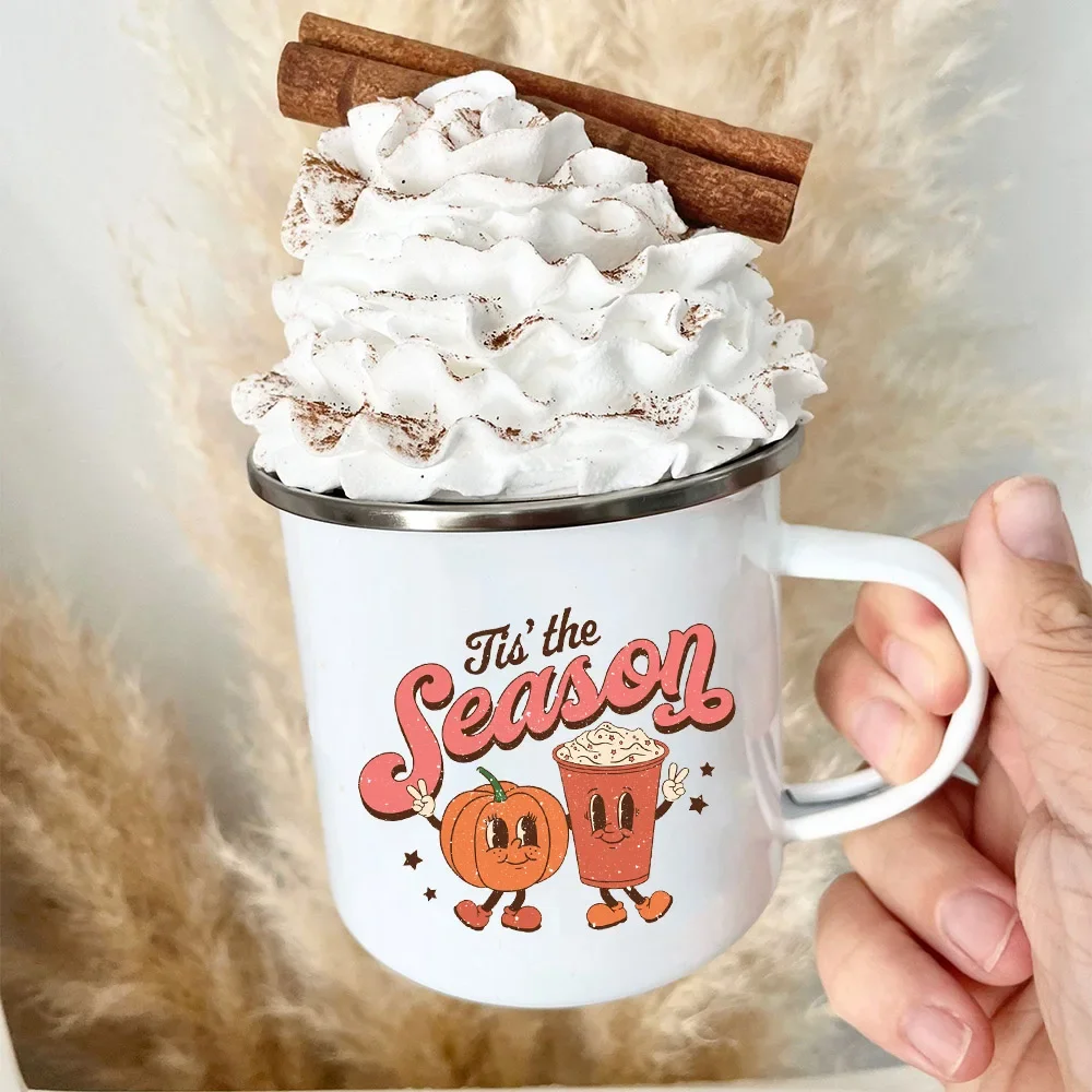 Эмалированная Кружка Tis The Season осенняя кофейная кружка с тыквой специями милые