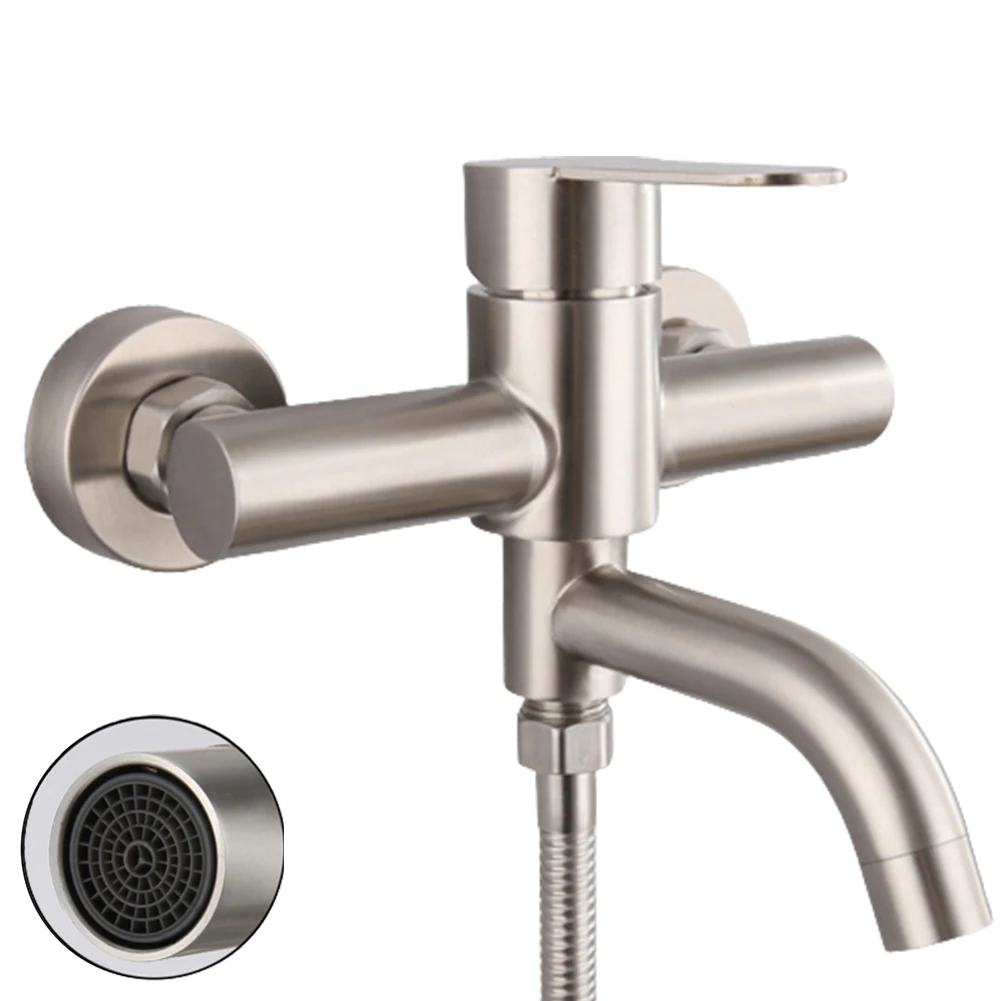 Silver Bathroom Faucet 304 Stainless Steel Wall Mount Cold Hot Water Mixer Triple Valve Long Nozzle Tap G1/2'' Inlet
Silver Bathroom Faucet 304 Stainless Steel Wall Mount Cold Hot Water Mixer Triple Valve Long Nozzle Tap G1/2'' Inlet