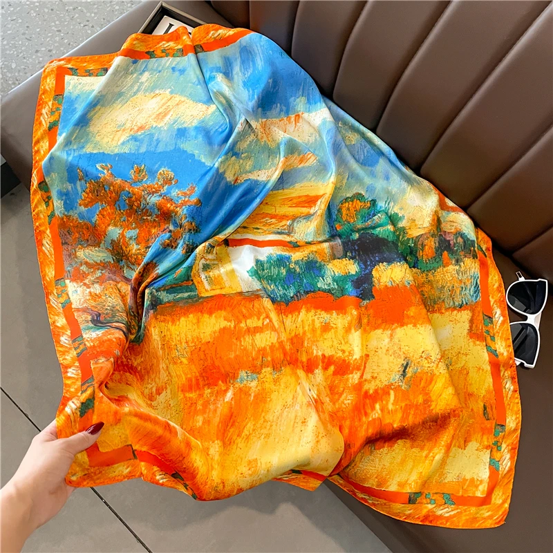 Luxury Silk Scarf Women Print Satin Shawl Spring Beach Stoles Hijab 90cm Headkerchief Female Hair Hand Wrist Echarpe Bandana
Luxury Silk Scarf Women Print Satin Shawl Spring Beach Stoles Hijab 90cm Headkerchief Female Hair Hand Wrist Echarpe Bandana