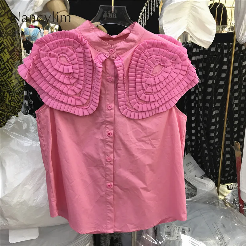 Pleated Ruffled Shirt Female Sleeveless Blouse 2022 Spring New Doll Large Lapel Single-Breasted Sweet Ladies Top Fashion Blusas
Pleated Ruffled Shirt Female Sleeveless Blouse 2022 Spring New Doll Large Lapel Single-Breasted Sweet Ladies Top Fashion Blusas