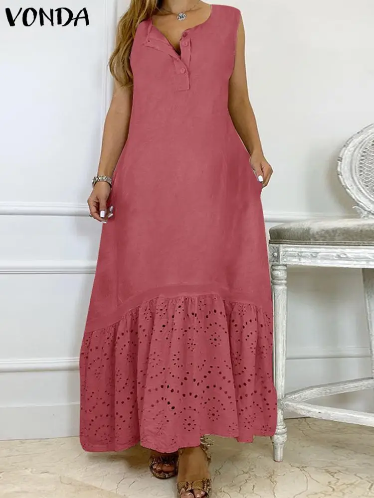 VONDA 2022 Summer Pleated Party Vestidos Bohemian Maxi Dress Women Sleeveless Casual Loose Button Up Beach Sundress Long Robe
VONDA 2022 Summer Pleated Party Vestidos Bohemian Maxi Dress Women Sleeveless Casual Loose Button Up Beach Sundress Long Robe