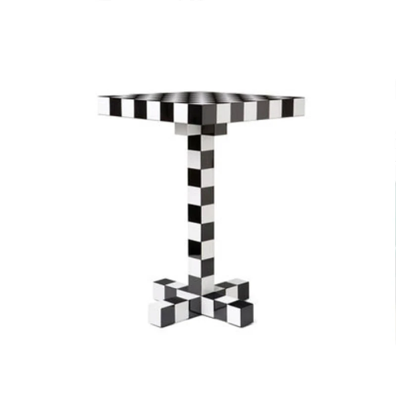 

Шахматный маленький квадратный стол в скандинавском стиле, Международный шахматный чайный столик, черный и белый креативный угловой стол с краями