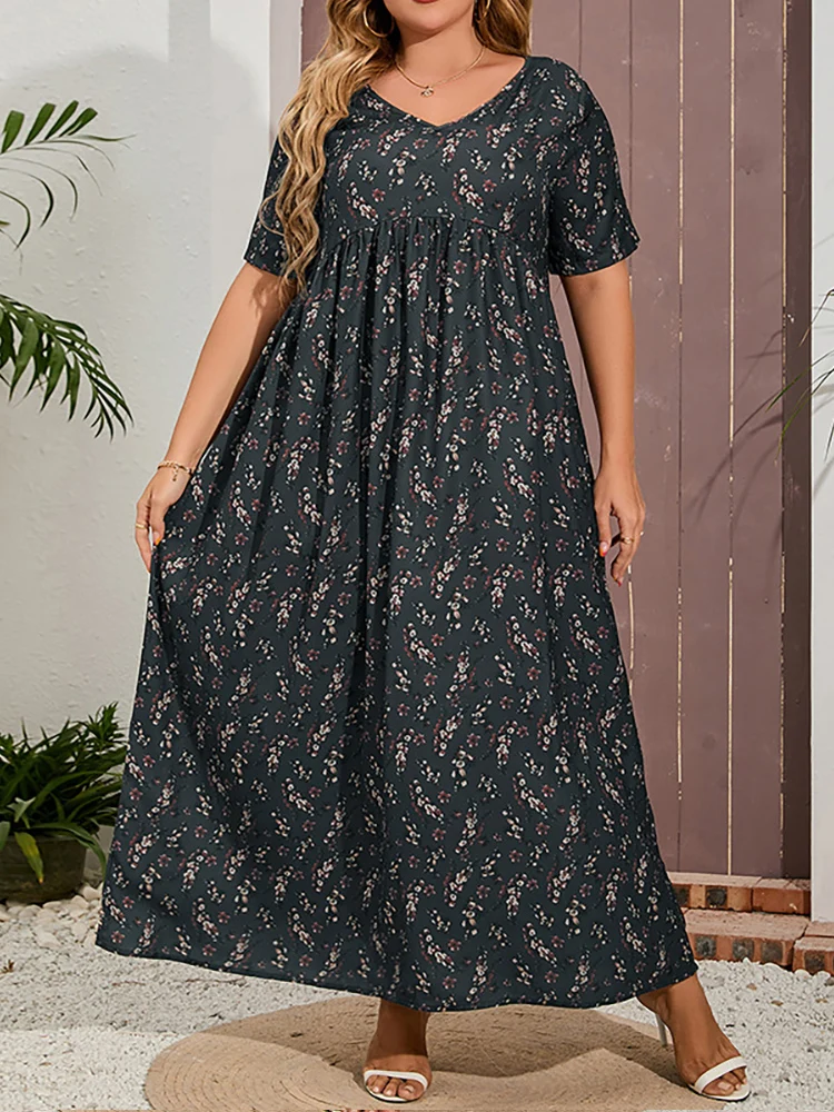 Loose Oversized Plus Size Dress Woman Summer V Neck Shor Sleeve Floral Print High Waist Maxi Long Dress Big Size Women Clothing
Loose Oversized Plus Size Dress Woman Summer V Neck Shor Sleeve Floral Print High Waist Maxi Long Dress Big Size Women Clothing