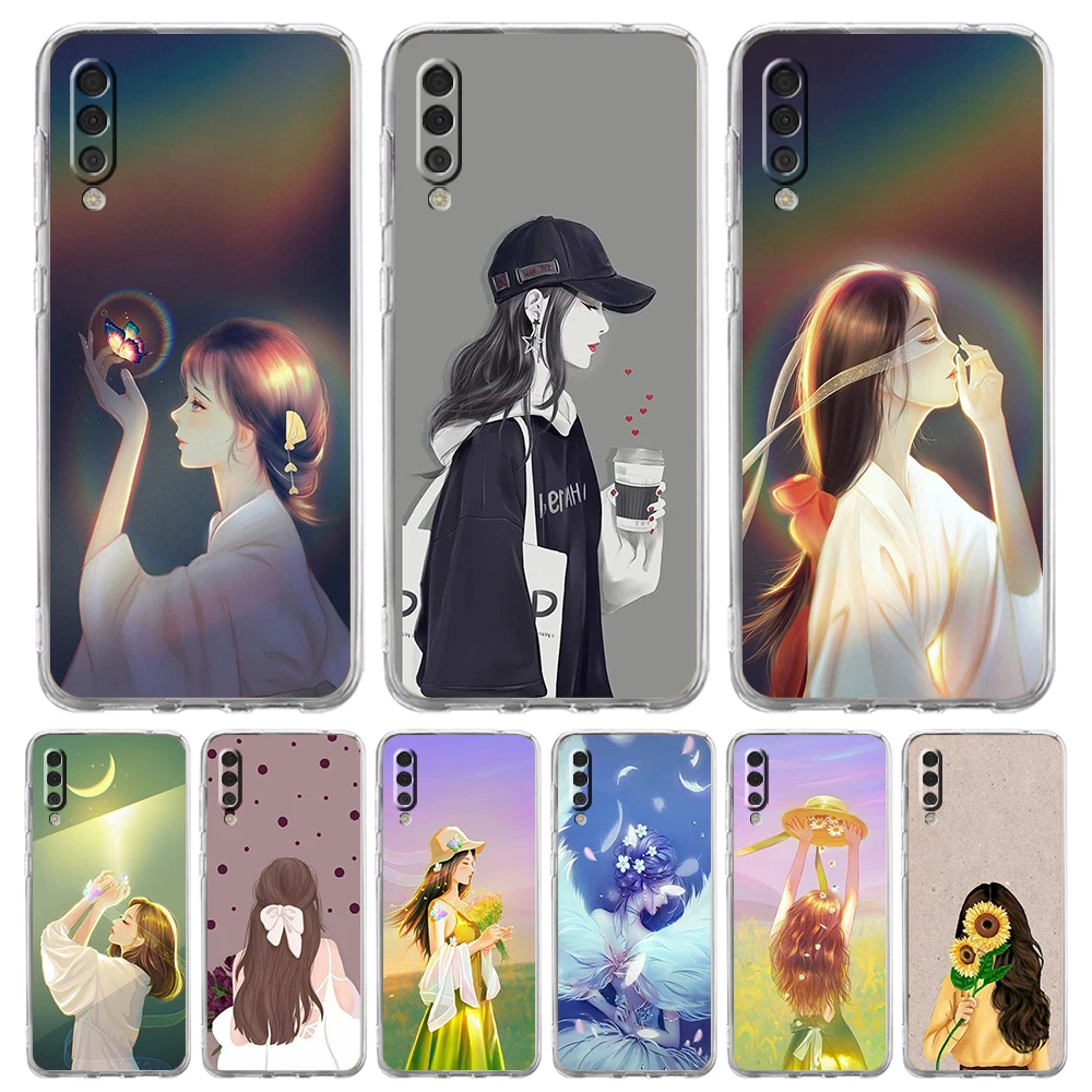 

Cartoon Scenery Girl Silicone Transparent For Samsung Galaxy A12 A22 A52 A02 A03S A50 A70 A10 A20 A20S A30 A40 Phone Case Shell