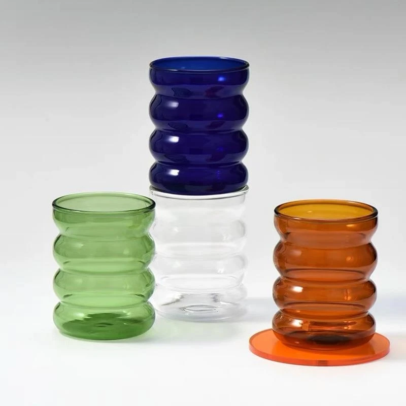 

300ml Creative Glass Cup Heat-resistant Tumbler Drinkware Tea Juice Milk Coffee Mug Home Kitchen Water Glasses Ripple Mugs Gift