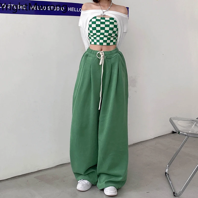 

Solid Aesthetic Drawstring Baggy Sweatpant pocket Summer Fashion High Waist Jogger Pant Women Casual wide leg hiphop Trouser y2k