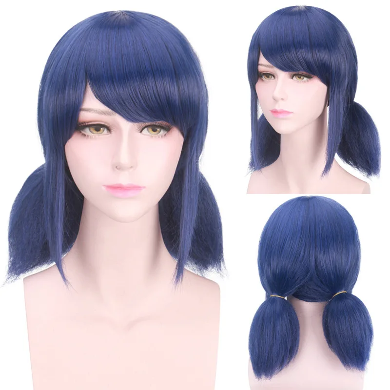 

Anime Wigs Dark Blue Plait Girls Fake Headgear Double Ponytails Cosplay Wig Halloween Heat Resistant Synthetic Hair + Wig Cap