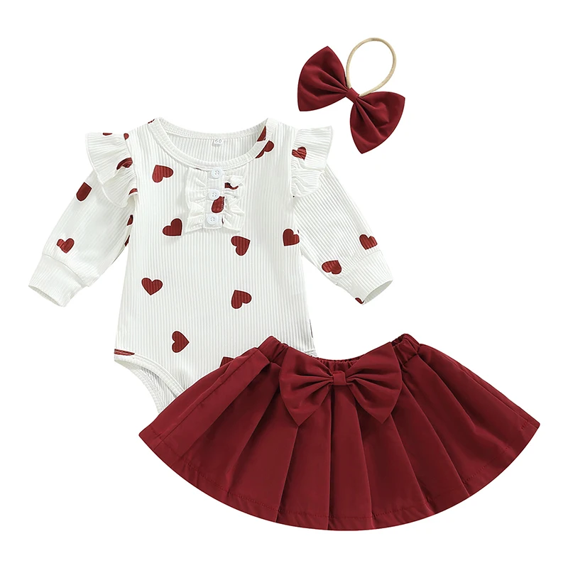Baby Girls Jumpsuits Set Valentine's Day Heart Print Long Sleeves Romper and Casual Pleated Skirt Headband Outfit
Baby Girls Jumpsuits Set Valentine's Day Heart Print Long Sleeves Romper and Casual Pleated Skirt Headband Outfit