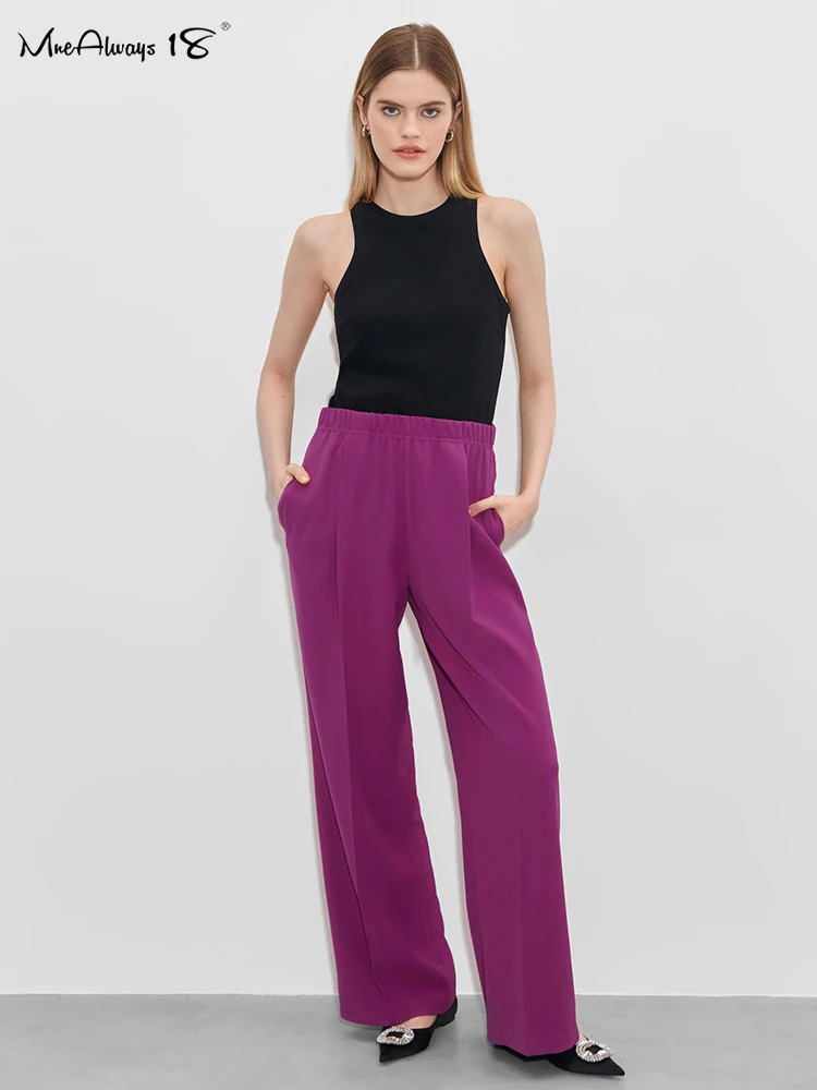

Женские Плиссированные эластичные брюки Mnealways18 с высокой талией, повседневные брюки в пол, летние однотонные офисные женские Мешковатые брюки 2023, шикарные
