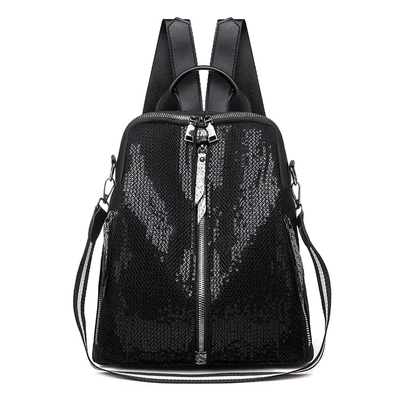 

Mochila feminina com lantejoulas, mochila de náilon de alta qualidade para mulheres, grande capacidade, 2019