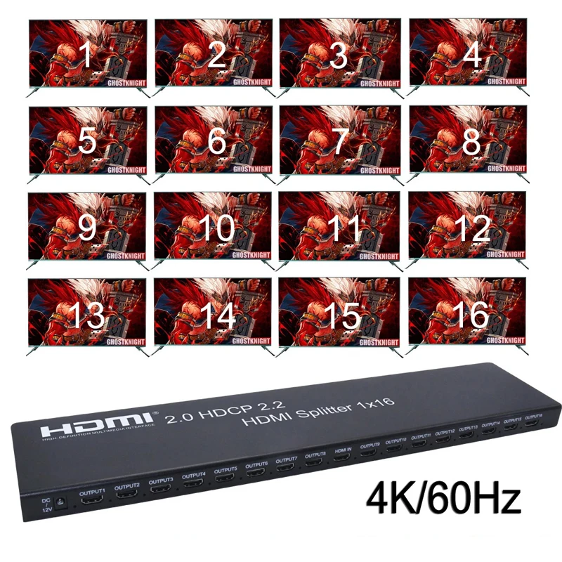 1x16 HDMI 2.0 HDMI Splitter Adatper 4K 60Hz 3D HDR 1080P 1 HDMI To 16 Output Video Converter for PS4 DVD Laptop PC To TV HDTV
1x16 HDMI 2.0 HDMI Splitter Adatper 4K 60Hz 3D HDR 1080P 1 HDMI To 16 Output Video Converter for PS4 DVD Laptop PC To TV HDTV