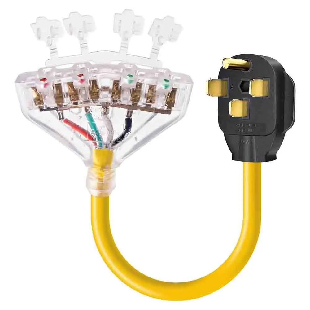 50 Amp To 110V 20Amp RV Adapter Cord 4 Prong NEMA 14-50P Male To 4X 5-20R Female Generator Extension Line Electrical Supplies
50 Amp To 110V 20Amp RV Adapter Cord 4 Prong NEMA 14-50P Male To 4X 5-20R Female Generator Extension Line Electrical Supplies
