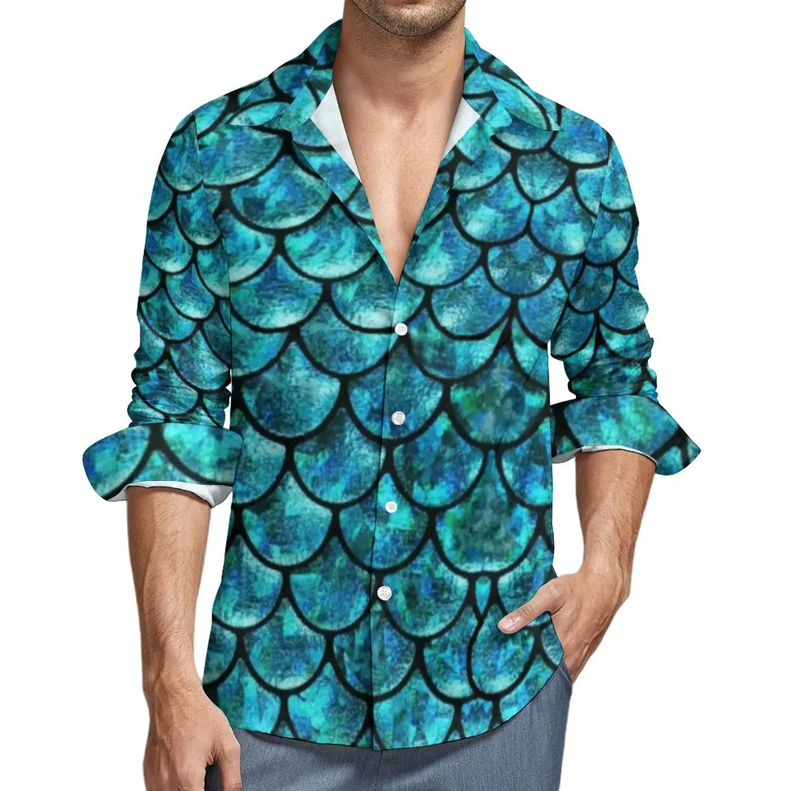 Mermaid Scales Casual Shirts Male Animal Print Shirt Long Sleeve Vintage Street Style Blouses Spring Fashion Top Big Size 4XL
Mermaid Scales Casual Shirts Male Animal Print Shirt Long Sleeve Vintage Street Style Blouses Spring Fashion Top Big Size 4XL