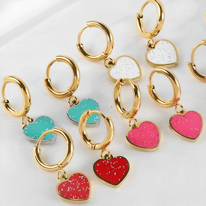 Stainless Steel Dangle Earrings for Women Personalized Luxury Colourful Enamel Heart Gold Dangle Earrings Fashion Jewelry Gifts
Stainless Steel Dangle Earrings for Women Personalized Luxury Colourful Enamel Heart Gold Dangle Earrings Fashion Jewelry Gifts