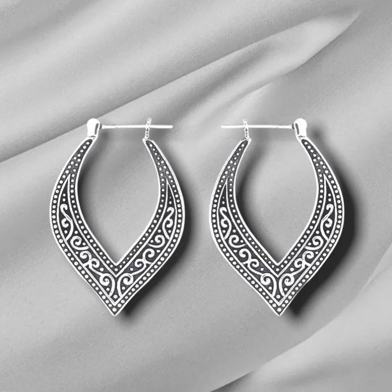 

Bohemia Geometry Shape Carved Geometry Teardrop Antique Silver Color Drop Dangle Earring for Women Vintage Metal Earrings