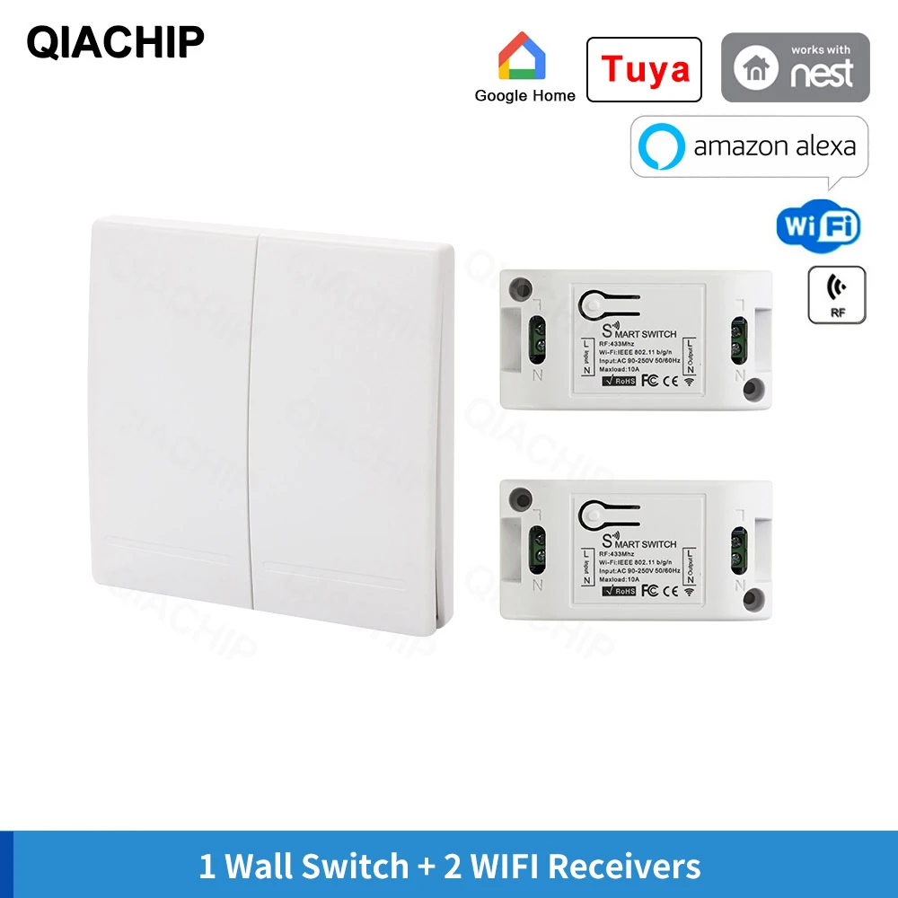 QIACHIP 433MHz RF+Wifi Tuya App Receiver Wireless Relay 110V 220V Smart Home Switch Module 86 Wall Panel Remote Control Switch
QIACHIP 433MHz RF+Wifi Tuya App Receiver Wireless Relay 110V 220V Smart Home Switch Module 86 Wall Panel Remote Control Switch