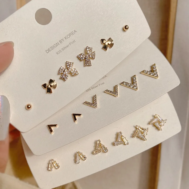 3pair/set Simple Weekly Stud Earrings Fashion New Trendy Zircon Geometric Bowknot Earrings Jewelry Gift for Girlfriend Wife
3pair/set Simple Weekly Stud Earrings Fashion New Trendy Zircon Geometric Bowknot Earrings Jewelry Gift for Girlfriend Wife