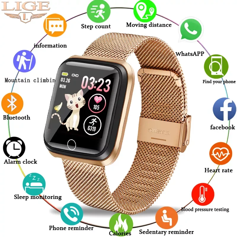 LIGE Sports Ladies Smart Watch Women Fitness Tracker Waterproof Heart Rate Blood Pressure Monitor Fashion Electronic Watches Men
LIGE Sports Ladies Smart Watch Women Fitness Tracker Waterproof Heart Rate Blood Pressure Monitor Fashion Electronic Watches Men