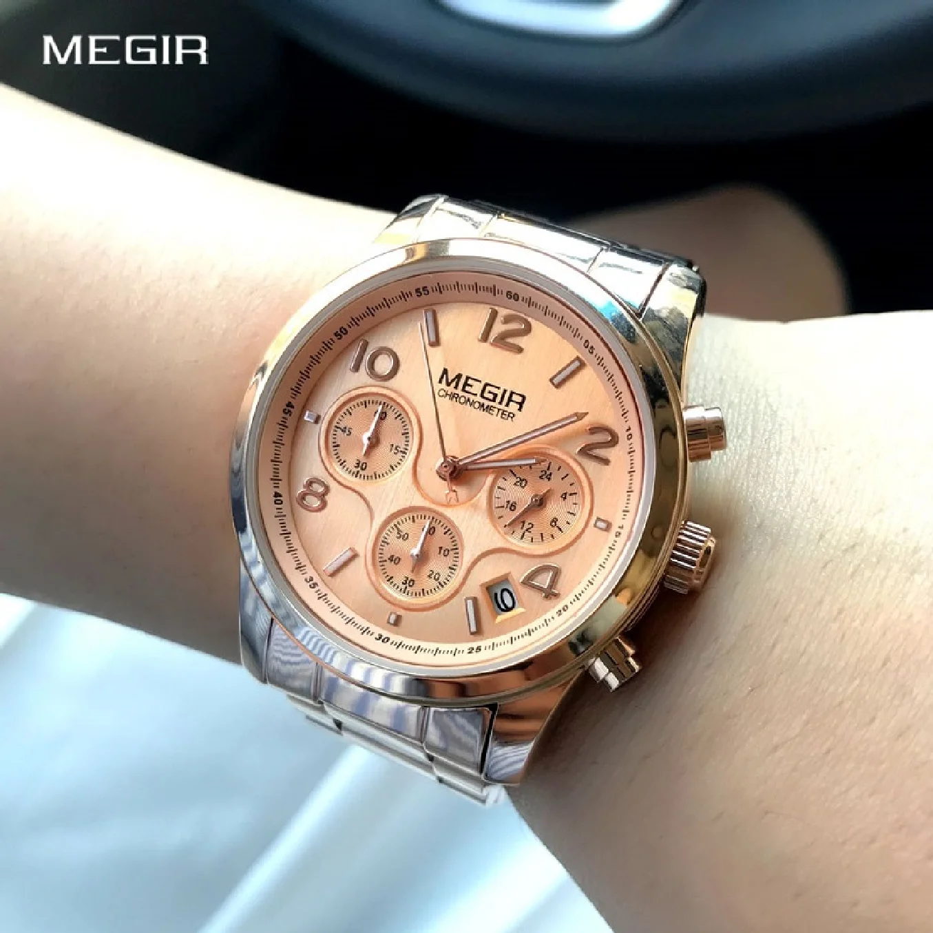 

MEGIR Luxury Quartz Women Relogio Feminino Fashion Lady Love Female Business Clock Top Brand Chronograph Wristwatch Calendar
