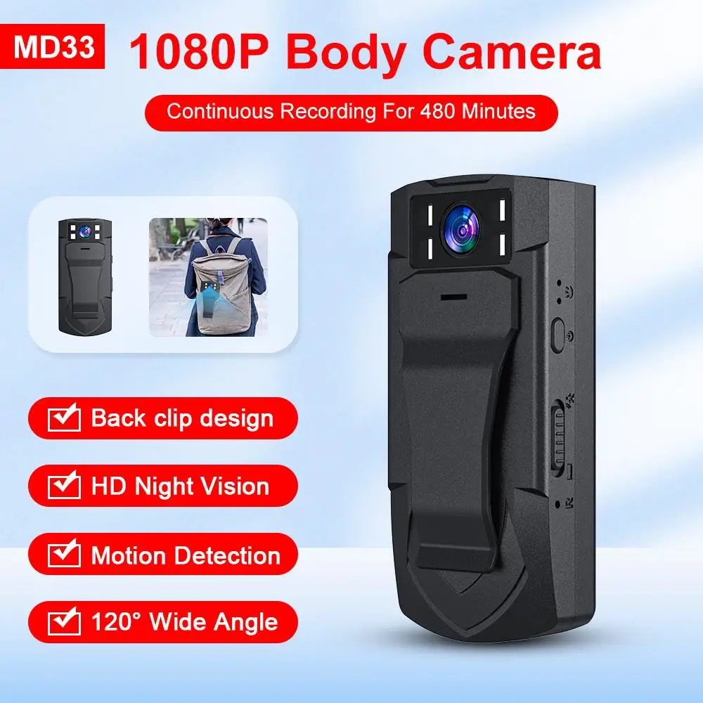 MD33 Mini Video Camera Back Clip Camera 1080P Infrared Night Vision 120-degree Wide-angle Recorder For Indoor Outdoor
MD33 Mini Video Camera Back Clip Camera 1080P Infrared Night Vision 120-degree Wide-angle Recorder For Indoor Outdoor