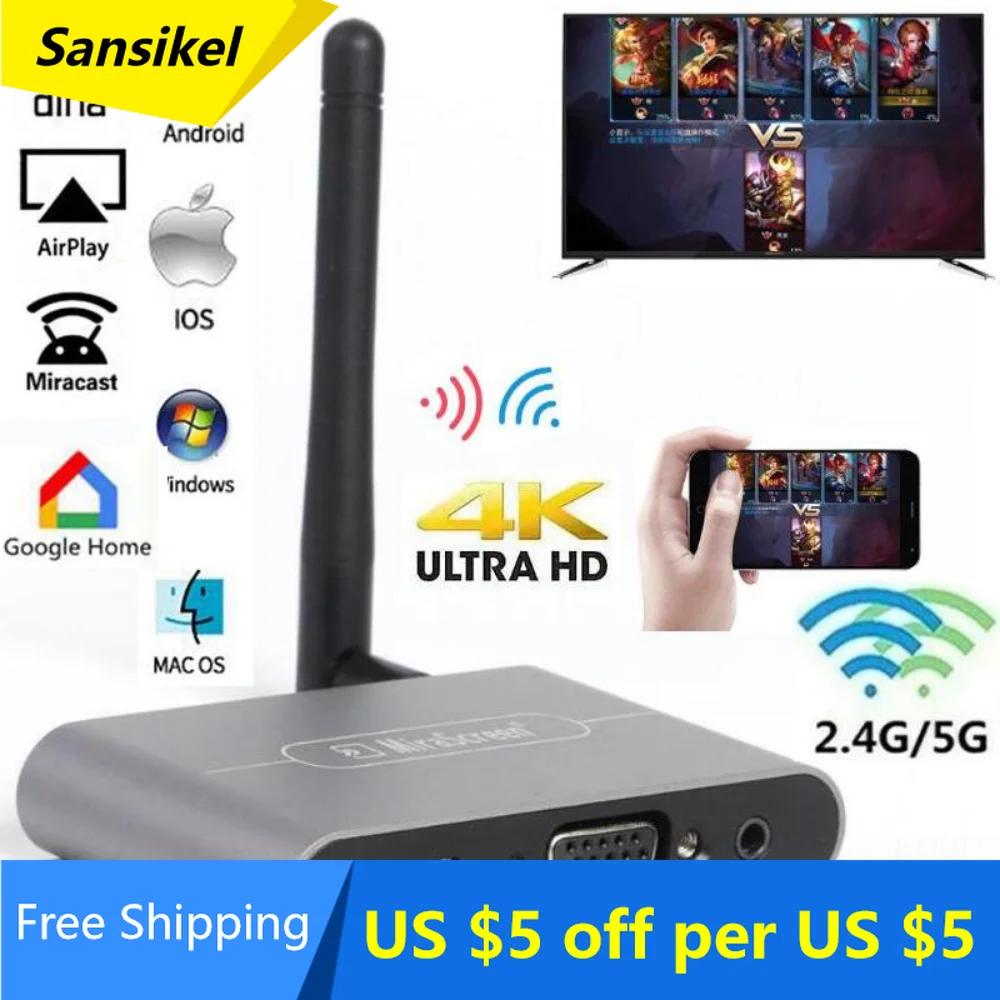 Mirascreen X6W Plus 2.4G 5G 4K Wireless HDMI VGA Adapter Tv Stick Miracast Airplay Wifi Dongle for IOS Android Phone To TV
Mirascreen X6W Plus 2.4G 5G 4K Wireless HDMI VGA Adapter Tv Stick Miracast Airplay Wifi Dongle for IOS Android Phone To TV