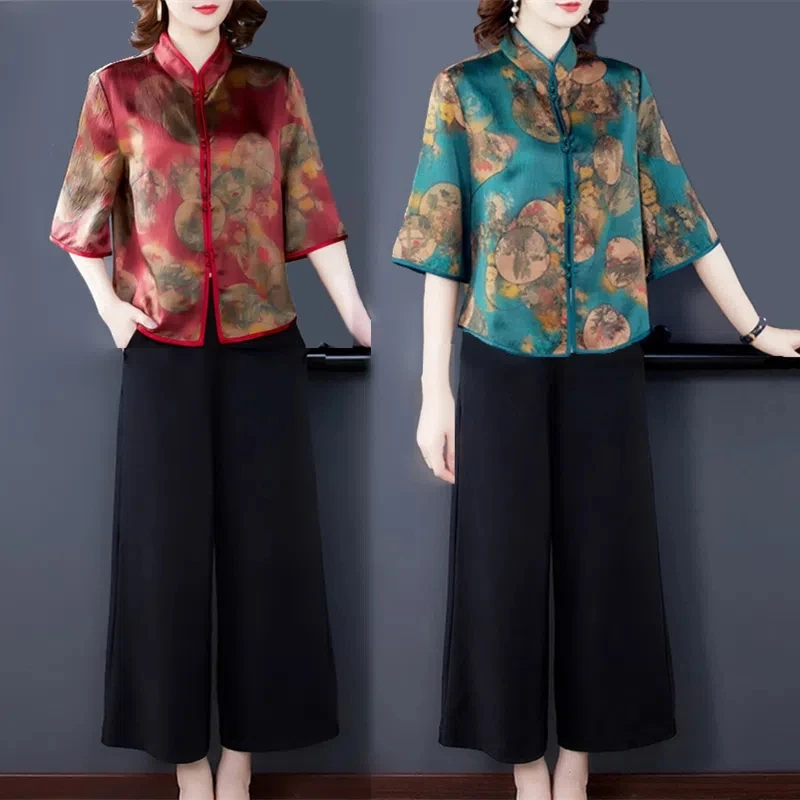 Summer Sets For Women 2023 New High End Silkworm Silk Blouse 2PCS Middle Age Mother Silk Print Shirts Pants Suit 4XL W564
Summer Sets For Women 2023 New High End Silkworm Silk Blouse 2PCS Middle Age Mother Silk Print Shirts Pants Suit 4XL W564