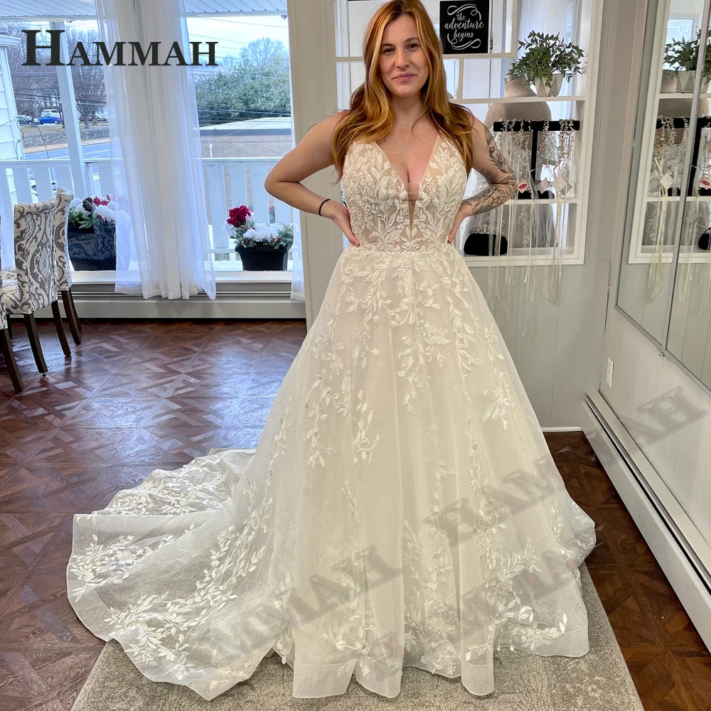 

HAMMAH A Line Tank Wedding Dresses For Women 2023 Bride Sparkly Tulle Sleeveless Court Train Vestido De Casamento Made To Order