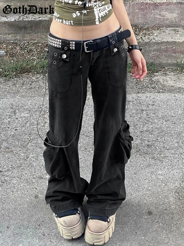

Goth Dark гранж уличная одежда Y2k брюки карго Mall готические винтажные модные джинсы с низкой талией женские модные Лоскутные Джинсовые брюки
