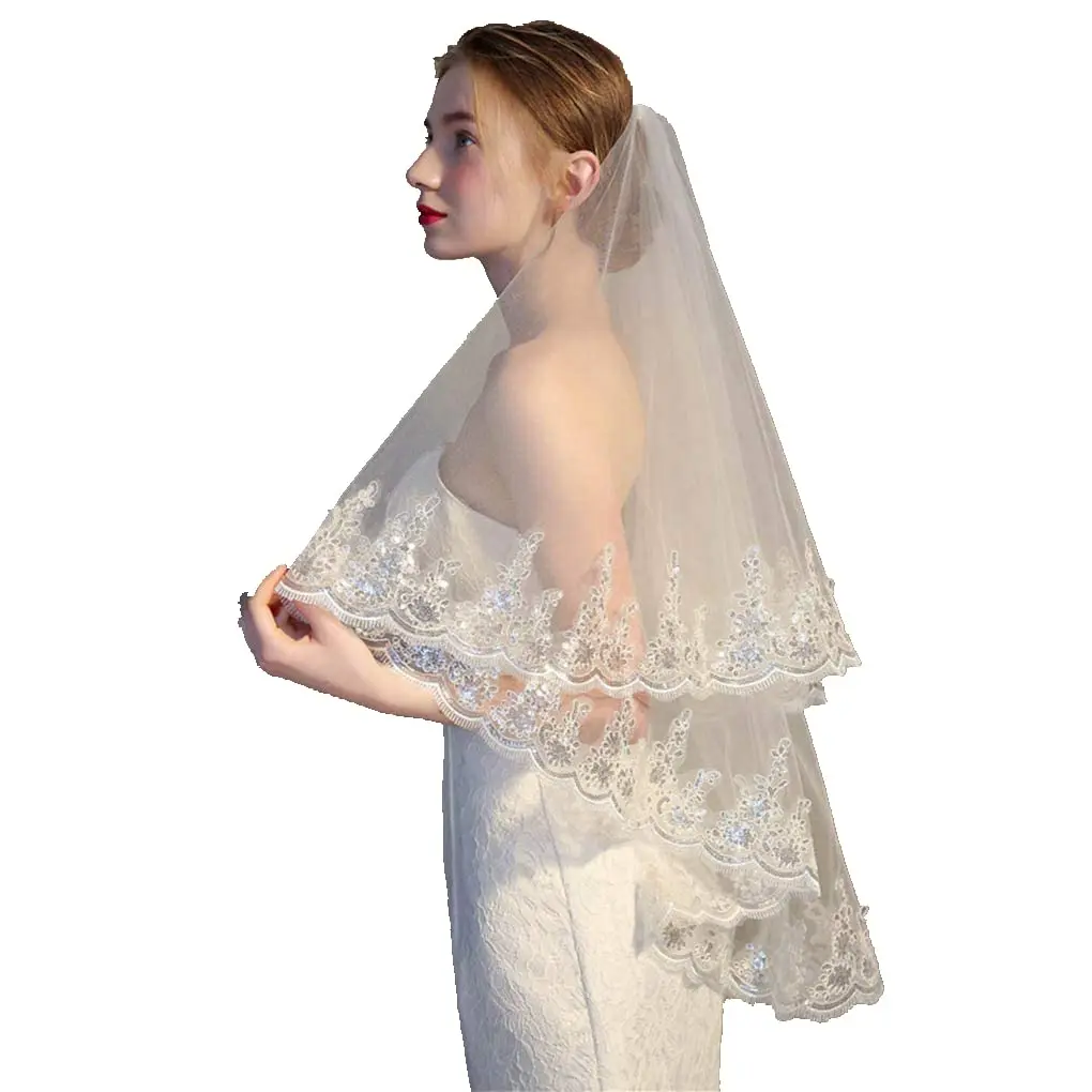 Women's Wedding Veil Two Tier 2T Fingertip Elbow Veil Embroidered Lace Veil for Bride Headpiece Sequin Veil 2024
Women's Wedding Veil Two Tier 2T Fingertip Elbow Veil Embroidered Lace Veil for Bride Headpiece Sequin Veil 2024