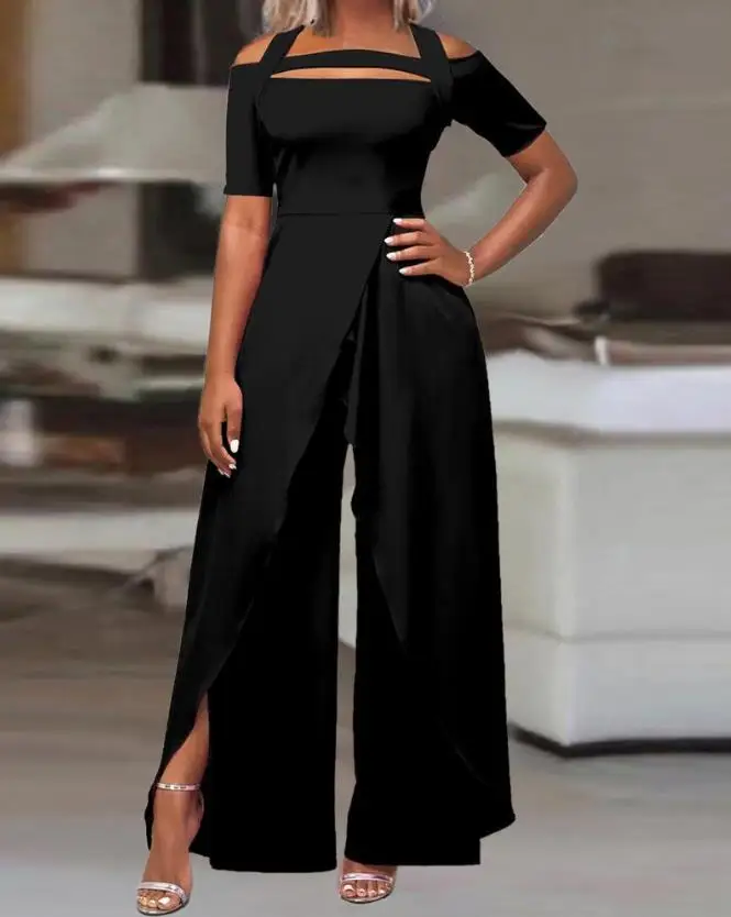 Elegant Jumpsuits Woman 2023 Summer Casual Balck Asymmetrical Neck Short Sleeve Fashion Loose Wide Leg Long Jumpsuit
Elegant Jumpsuits Woman 2023 Summer Casual Balck Asymmetrical Neck Short Sleeve Fashion Loose Wide Leg Long Jumpsuit