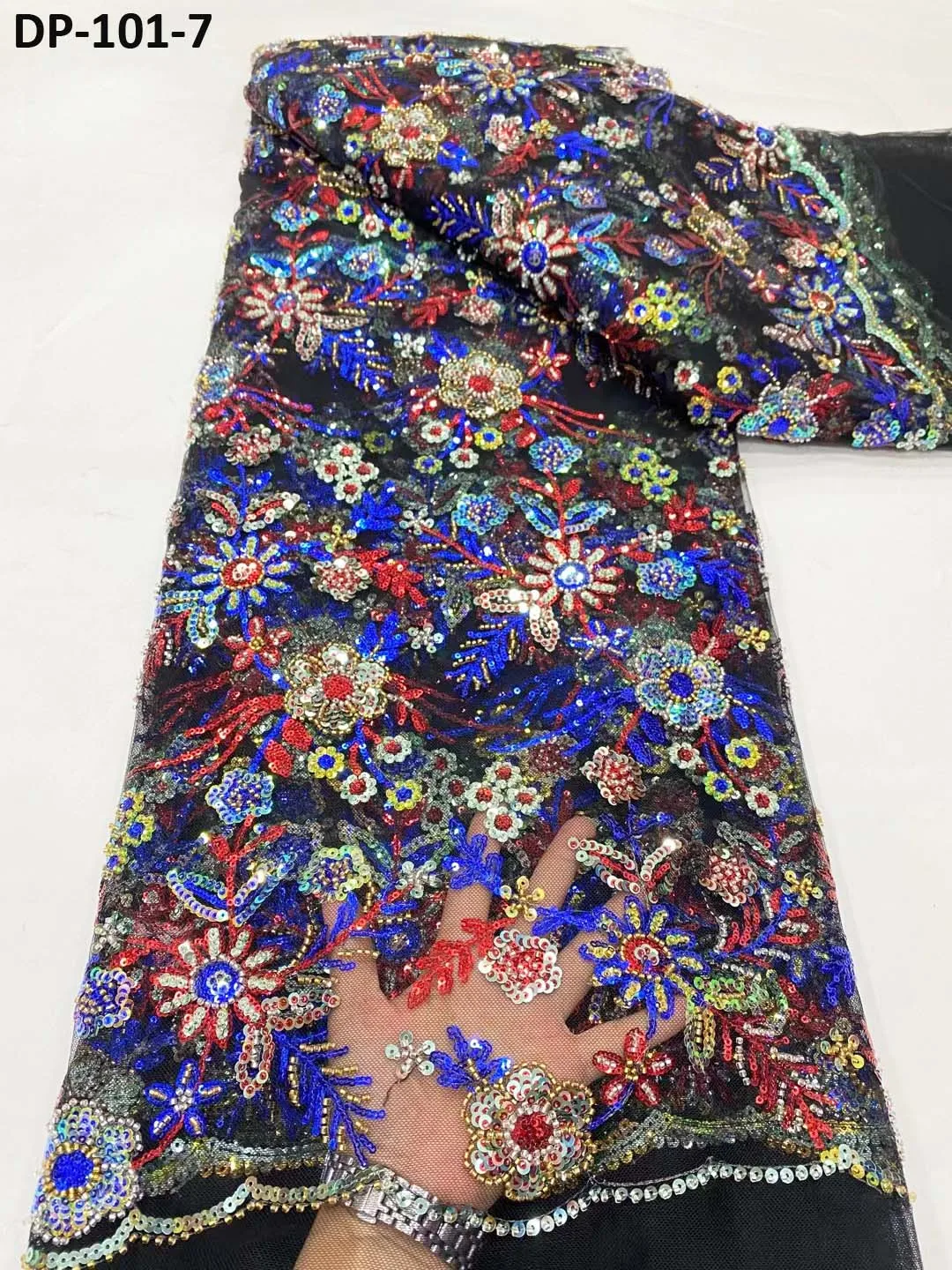 Black Nigerian French Mesh Tulle Lace Fabric with Sequins African Beaded Fabric for Sewing Luxury Evening Dress Textile Material
Black Nigerian French Mesh Tulle Lace Fabric with Sequins African Beaded Fabric for Sewing Luxury Evening Dress Textile Material