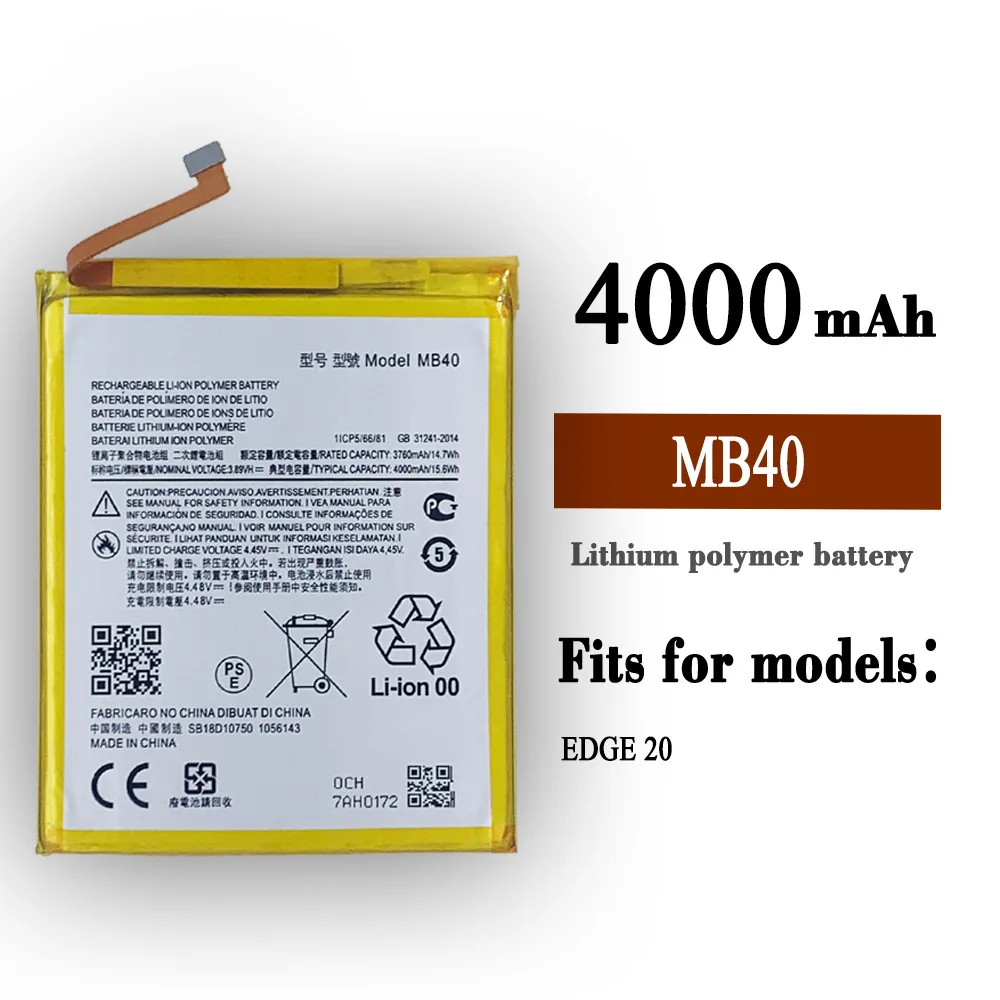 Suitable for Mot orola Mot orola mobile phone EDGE 20 large capacity MB40 4000mAh mobile phone battery
Suitable for Mot orola Mot orola mobile phone EDGE 20 large capacity MB40 4000mAh mobile phone battery