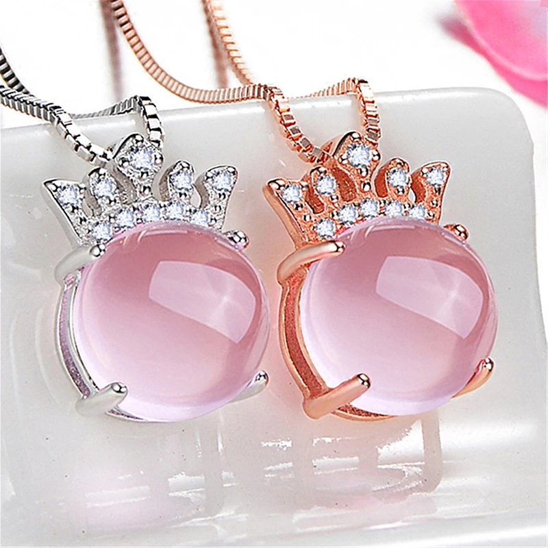 New Natural Stone Silver Pendant Rose Gold Female Clavicle Chain Simple Pink Crystal Crown Luxury Necklace Jewelry Holiday Gift
New Natural Stone Silver Pendant Rose Gold Female Clavicle Chain Simple Pink Crystal Crown Luxury Necklace Jewelry Holiday Gift