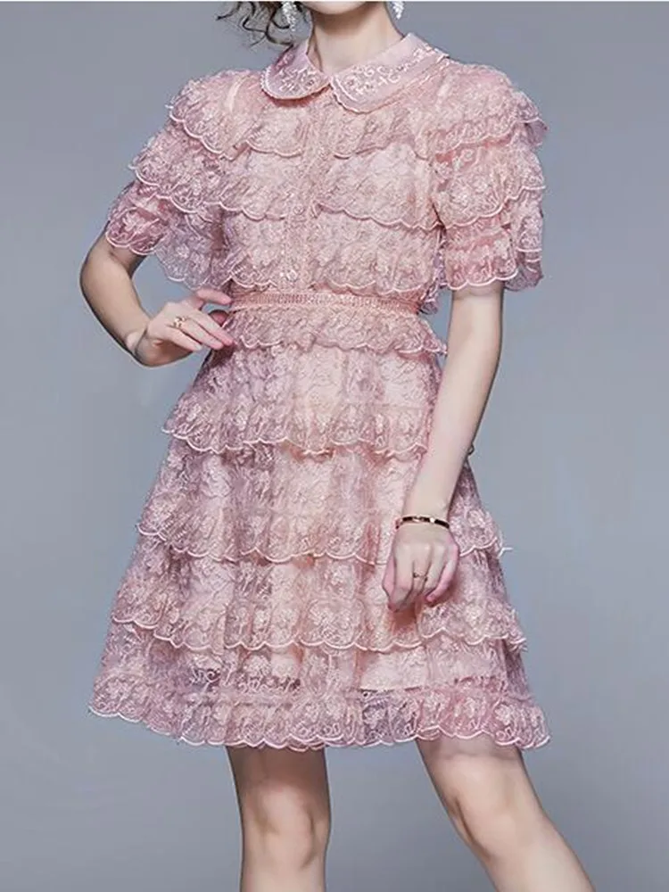 SMTHMA Summer Flower Embroidery Women Lapel Lotus Leaf Sleeve Diamonds Buttons Lace Ruffles Layer Cake Short Vestidos Dress 
SMTHMA Summer Flower Embroidery Women Lapel Lotus Leaf Sleeve Diamonds Buttons Lace Ruffles Layer Cake Short Vestidos Dress