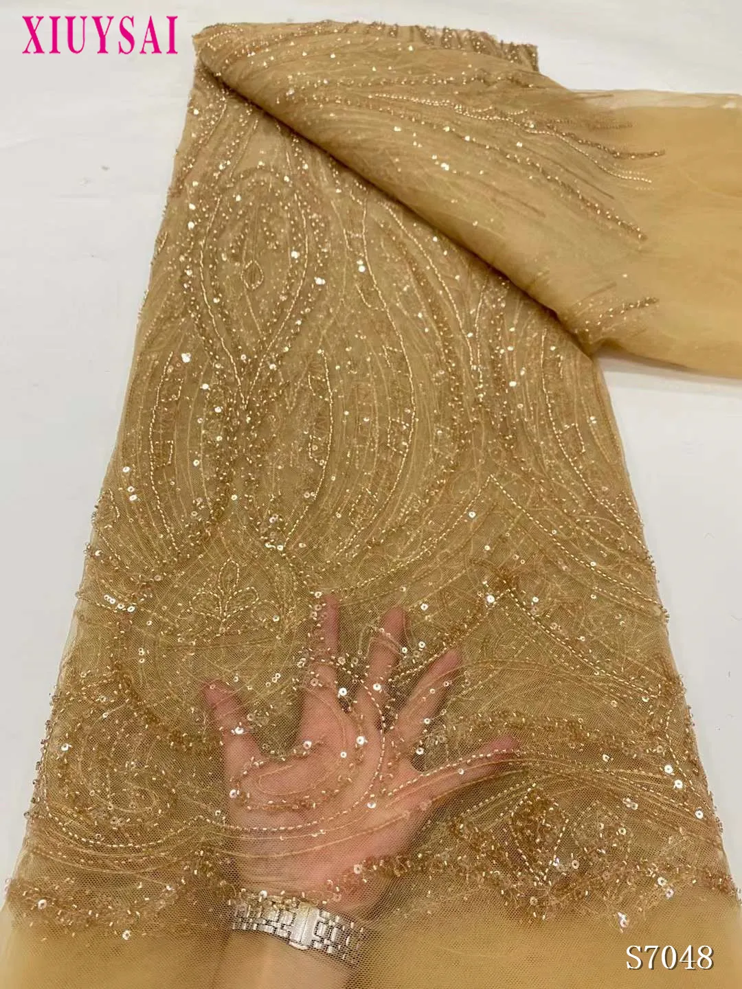 Африканская кружевная ткань 2023, золотые блестки, тюль, вечерние платья для женщин, вышивка, французская мода, сетчатые ткани, ткань для шитья