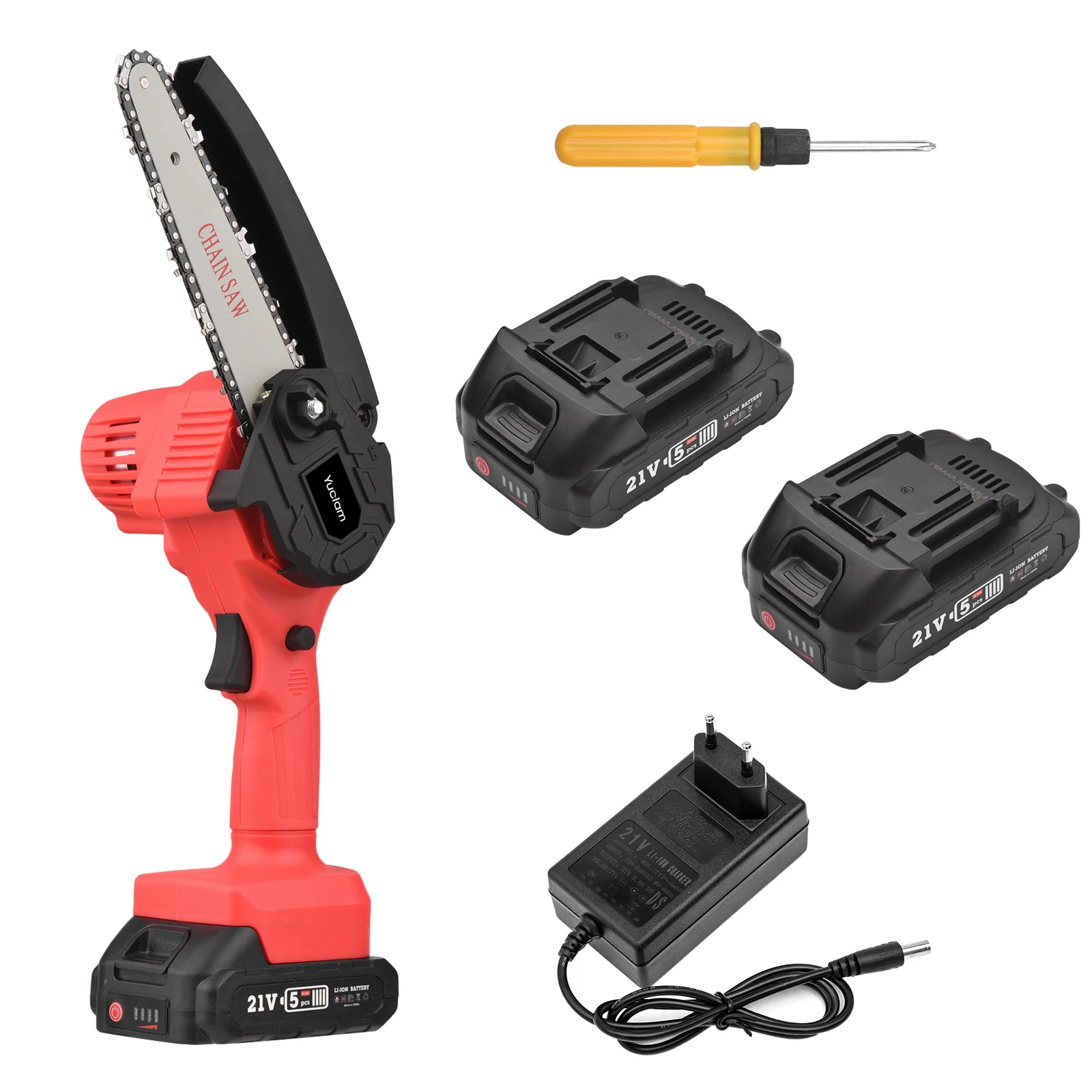 Handheld Chainsaw Cordless Chainsaw 6-Inch 21V Electric Chainsaws with Splash Guard Safety Lock for Garden Tree Trimming Cutting
Handheld Chainsaw Cordless Chainsaw 6-Inch 21V Electric Chainsaws with Splash Guard Safety Lock for Garden Tree Trimming Cutting