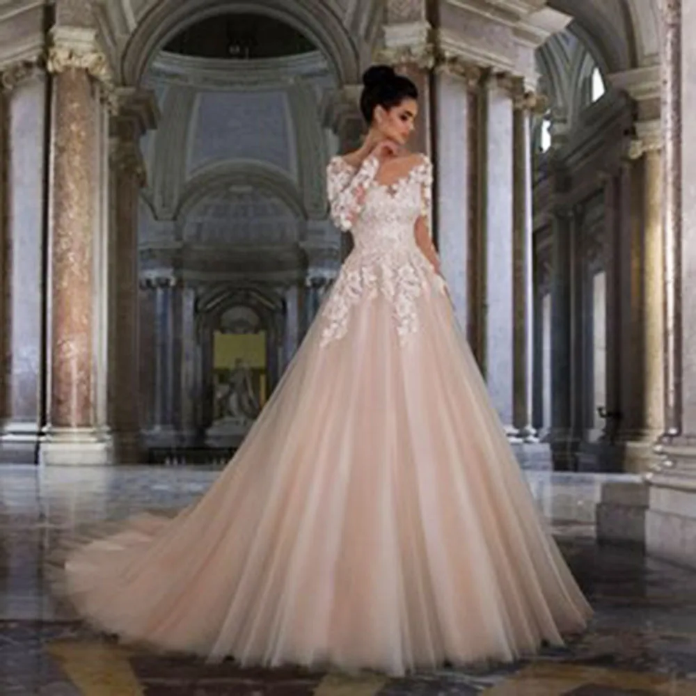 Msikoods Romantic Champagne Wedding Dresses 2023 Lace Appliques Long Sleeves Bohemian Luxury Bridal Dress Custom Made 
Msikoods Romantic Champagne Wedding Dresses 2023 Lace Appliques Long Sleeves Bohemian Luxury Bridal Dress Custom Made