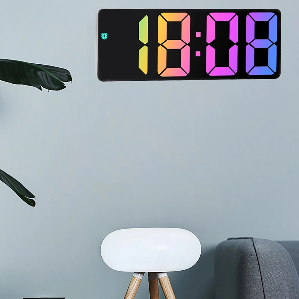 

Multi-Colors LED Digtal Alarm Clock USB Plug in Rectangle Temperature Date Time Display Desktop Table Clock Wall Hanging Clock