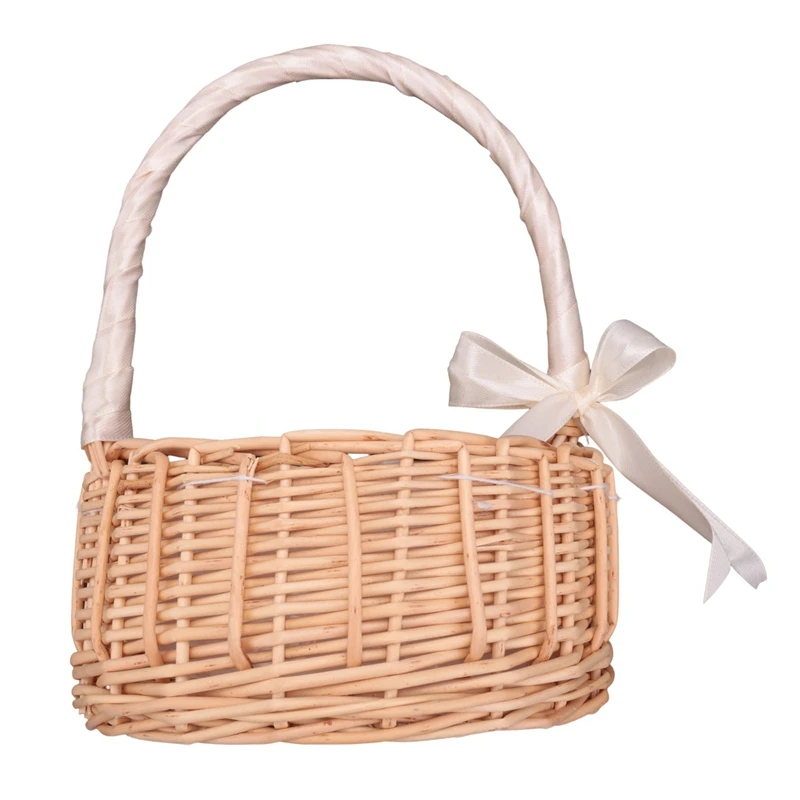 Wicker Woven Flower Basket, with Handle and White Ribbon, Wedding Flower Girl Baskets, for Home Garden Decoration(S)
Wicker Woven Flower Basket, with Handle and White Ribbon, Wedding Flower Girl Baskets, for Home Garden Decoration(S)