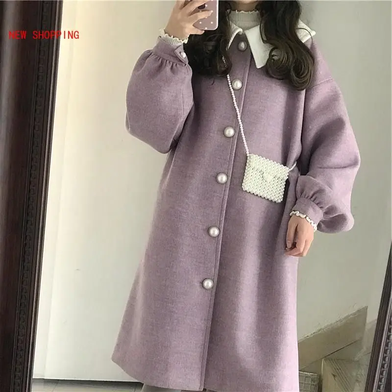 Vintage Warm Wool Coats Women Purple Winter Kawaii Japanese Jackets Lantern Sleeve Sweet Harajuku Overcoat Streetwear Mujer 2020
Vintage Warm Wool Coats Women Purple Winter Kawaii Japanese Jackets Lantern Sleeve Sweet Harajuku Overcoat Streetwear Mujer 2020