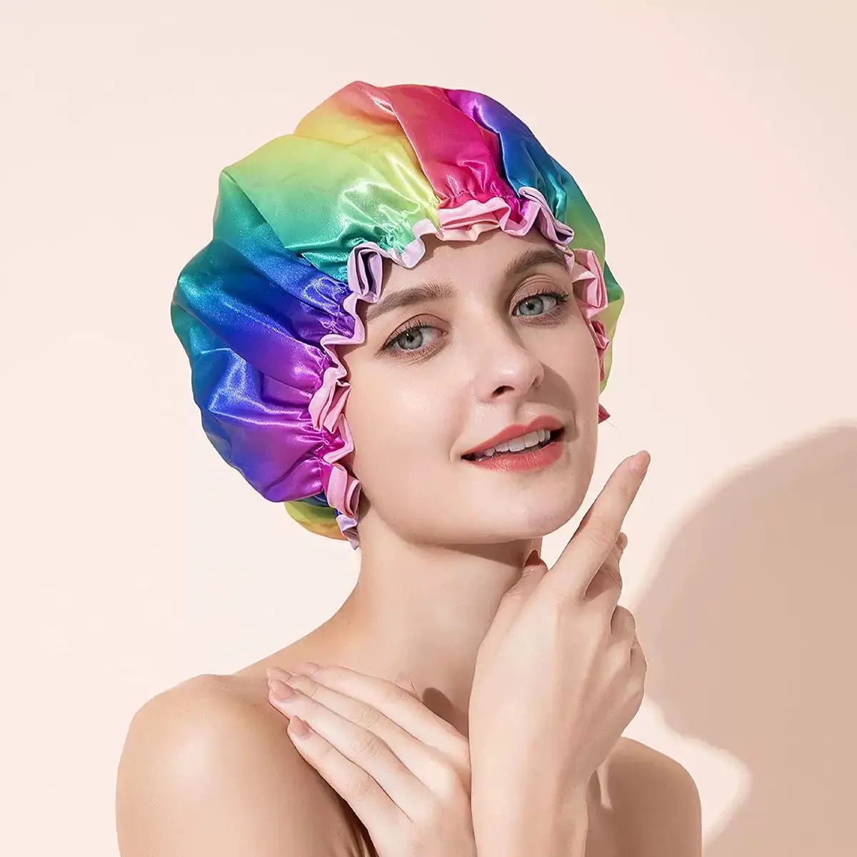 Hair Styling Shower Cap for Women Long Hair Double Layer Waterproof Reusable Washable No Smell Rainbow Fashion Shower Cap
Hair Styling Shower Cap for Women Long Hair Double Layer Waterproof Reusable Washable No Smell Rainbow Fashion Shower Cap